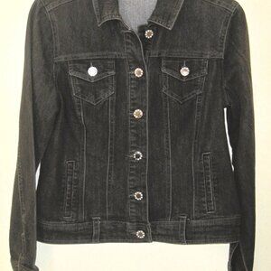 BACCINI-Denim Jean Jacket Size Petite Small-Studded Rhinestones Buttons-Spandex